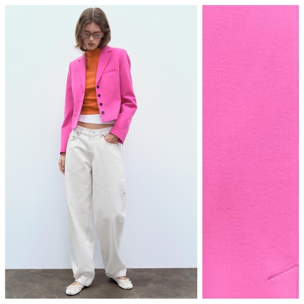 NWT. Zara Fuchsia Viscose Blend Textured Fitted Blazer. Size S.